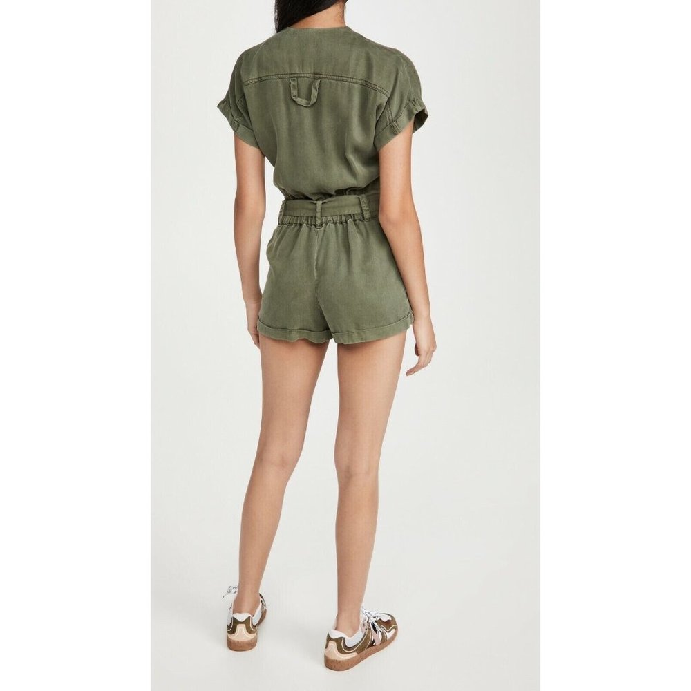 YFB CLOTHING Axel Romper Cadet Pigment Green Tie Belt Shorts - Picture 4 of 5